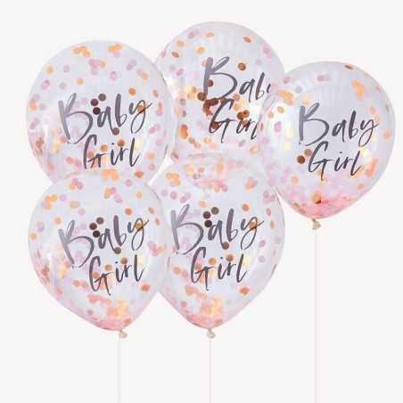 ”Baby Girl” rosa/guld konfettiballonger - 1004