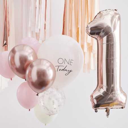 Pink and Rose Gold First Birthday Balloons - 1125