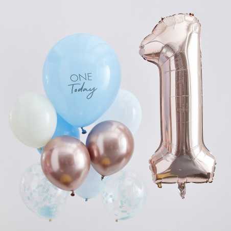 Blue and Rose Gold First Birthday Balloons - 1127