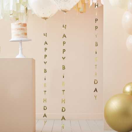 Gold Happy Birthday Balloon Tails - 1133