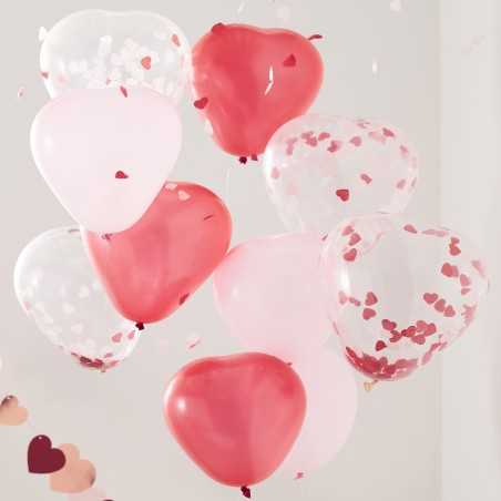 Heart Shaped Pink, Red & Confetti Balloons - 1145