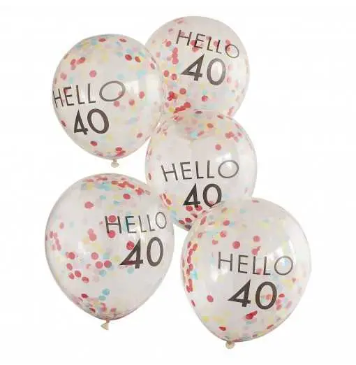 Konfettiballonger – ”Hello 40” Födelsedag ballonger