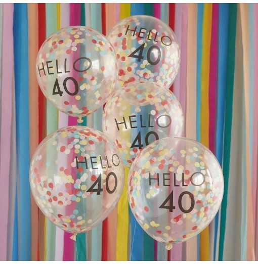 Hello 40 Rainbow Confetti 40th Birthday Balloons