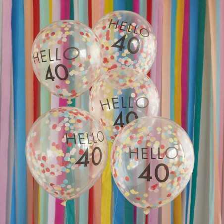Hello 40 Rainbow Confetti 40th Birthday Balloons - 1202