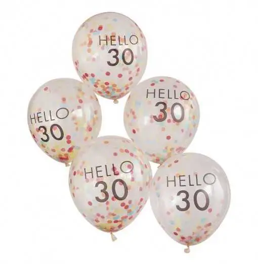 Hello 30 Rainbow Confetti 30th Birthday Balloons