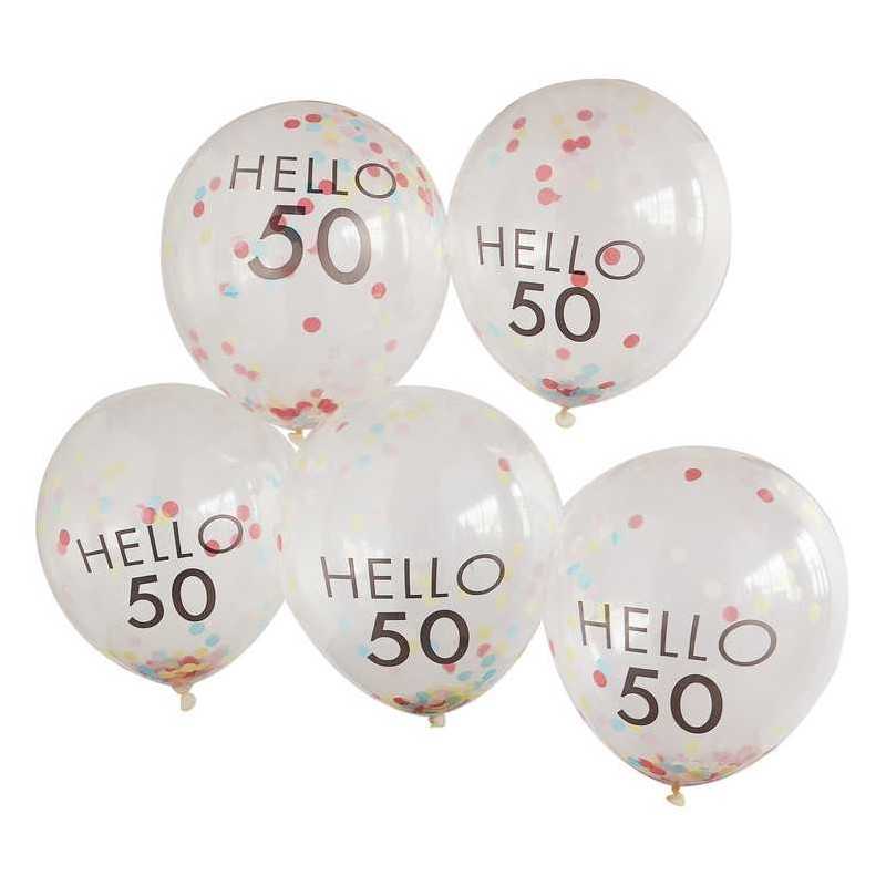 Hello 50 Rainbow Confetti 50th Birthday Balloons