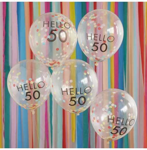 Hello 50 Rainbow Confetti 50th Birthday Balloons
