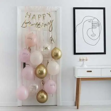 Ballongsats för dörren – ”Happy Birthday” – Rosa - 1216
