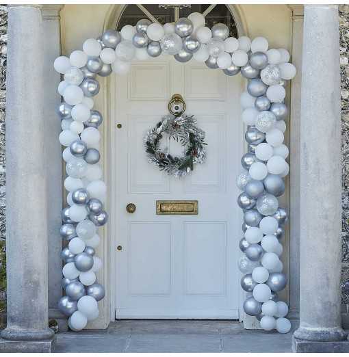 Silver And White Christmas Door Balloon Arch Kit