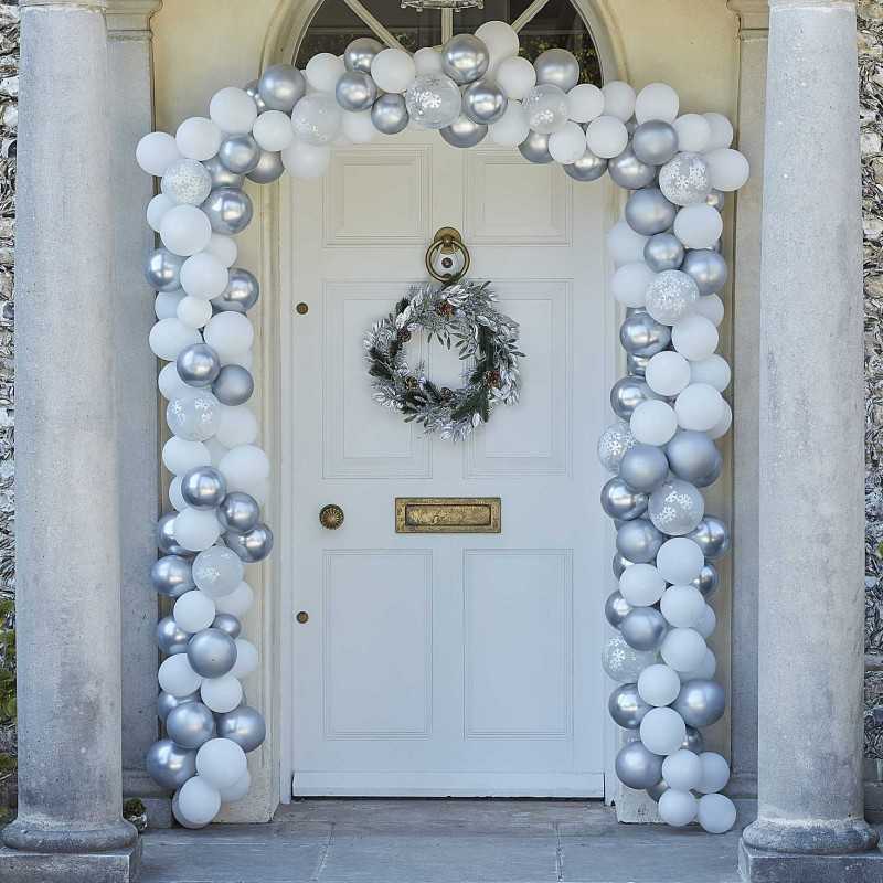 Silver And White Christmas Door Balloon Arch Kit