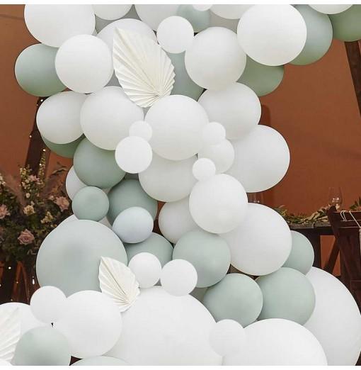 Luxe Sage & White Balloon Arch with White Fans Bröllop