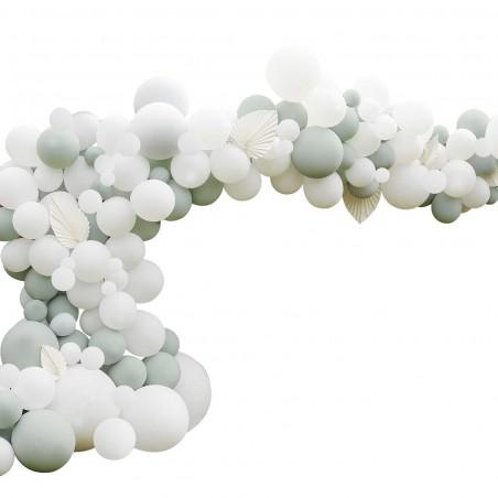 Luxe Sage & White Balloon Arch with White Fans - 1251
