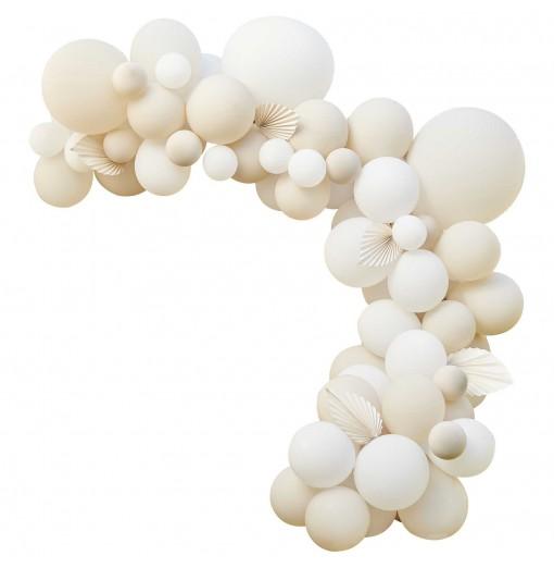Nude & White Balloon Arch with Paper Fans Födelsedag ballonger