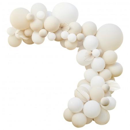Nude & White Balloon Arch with Paper Fans - 1253