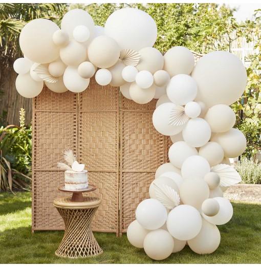 Nude & White Balloon Arch with Paper Fans Födelsedag ballonger