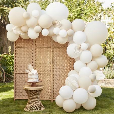 Nude & White Balloon Arch with Paper Fans - 1254