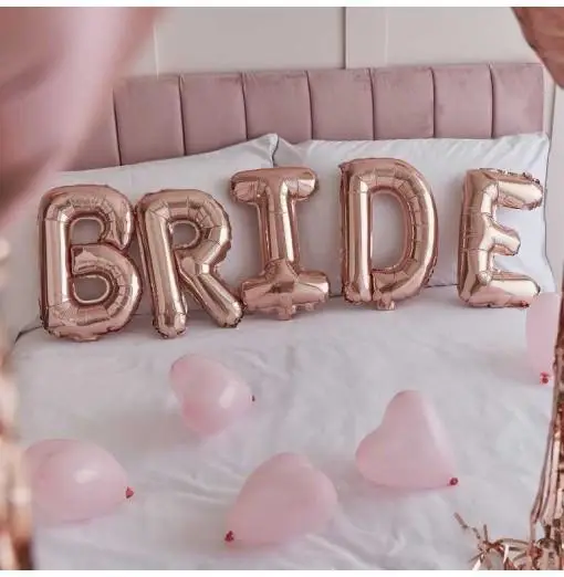 Rose Gold Bride and Heart Balloons Room Decoration Kit Folieballonger