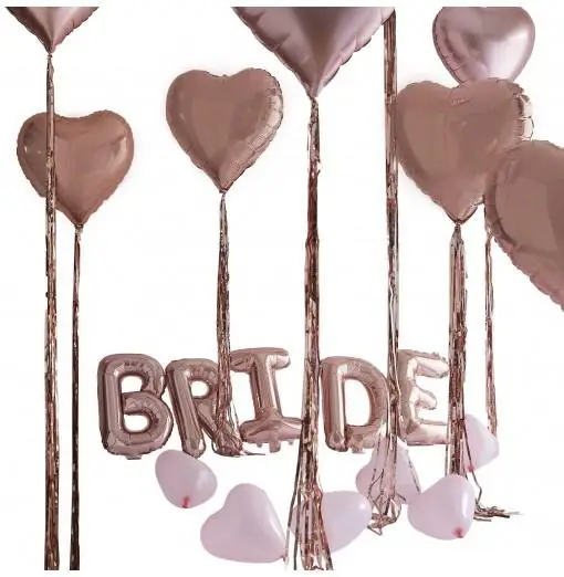 Rose Gold Bride and Heart Balloons Room Decoration Kit Folieballonger