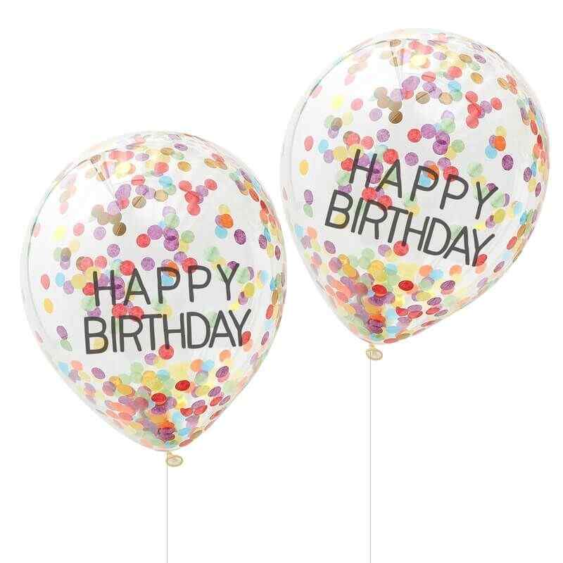 ”Happy Birthday” – konfettiballonger, regnbåge
