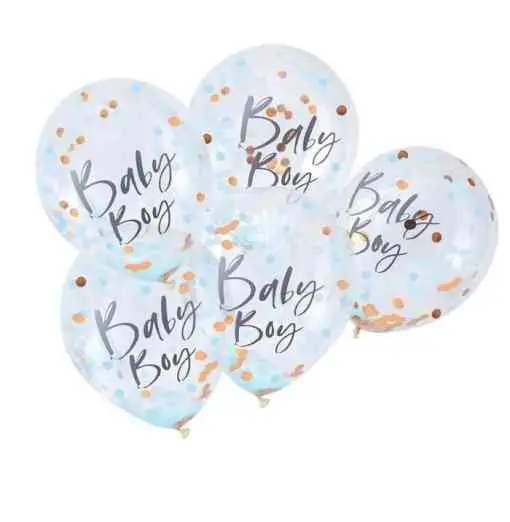 "Baby Boy" Blå/Guld Baby Shower Konfetti Ballon