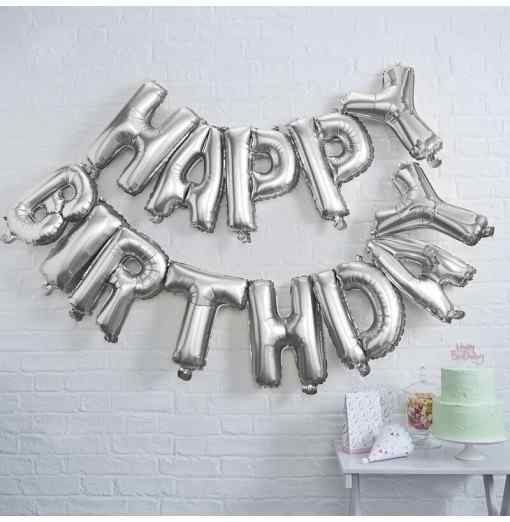 Pick and Mix - Happy Birthday Balloon Bunting - Silver