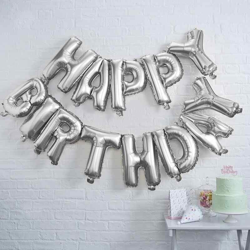 Pick and Mix - Happy Birthday Balloon Bunting - Silver